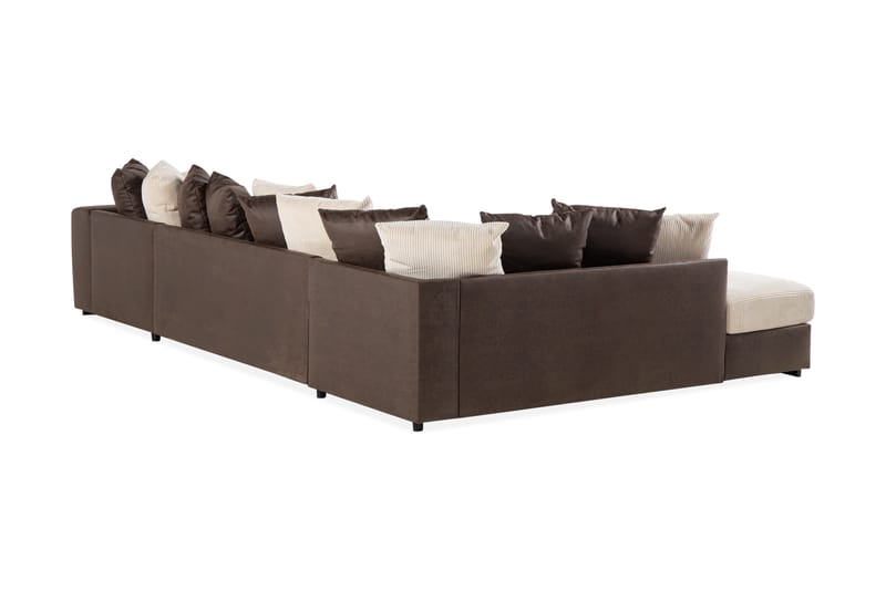 Cuba 5-seters Venstrevendt U-formet Sofa med Divan og Sjeselong i Manchester/Kunstlær inkl. Pynteputer - Brun / Beige - Møbler - Sofaer - U-sofa