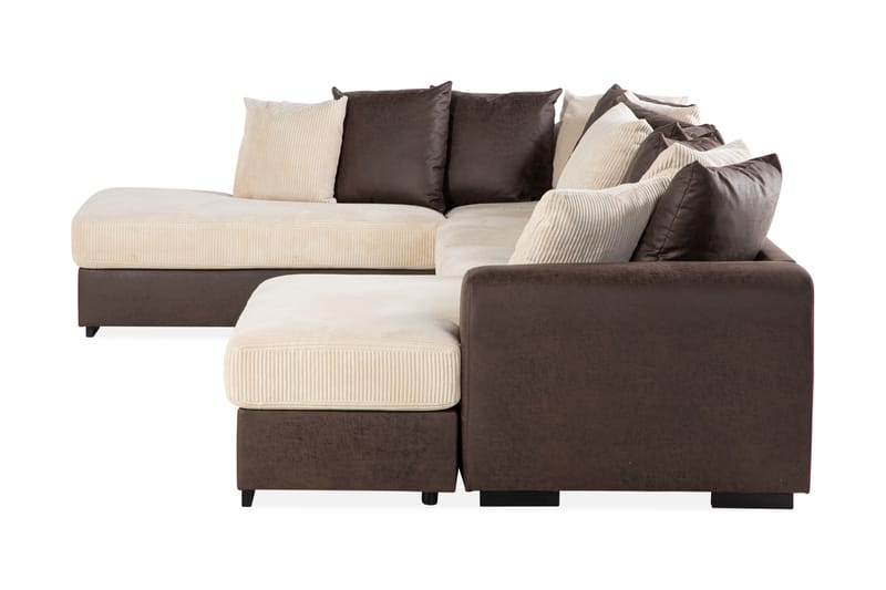 Cuba 5-seters Venstrevendt U-formet Sofa med Divan og Sjeselong i Manchester/Kunstlær inkl. Pynteputer - Brun / Beige - Møbler - Sofaer - U-sofa