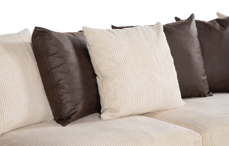 Cuba 5-seters Venstrevendt U-formet Sofa med Divan og Sjeselong i Manchester/Kunstlær inkl. Pynteputer - Brun / Beige - Møbler - Sofaer - U-sofa