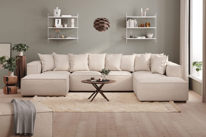 Cubo 5-seters U-formet Dyp Modulsofa med Divan og Sjeselong i Fløyel - Beige - Møbler - Sofaer - U-sofa