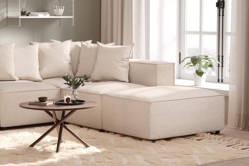 Cubo 5-seters U-formet Dyp Modulsofa med Divan og Sjeselong i Fløyel - Beige - Møbler - Sofaer - U-sofa