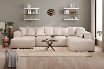 Cubo 5-seters U-formet Dyp Modulsofa med Divan og Sjeselong i Fløyel - Beige - Møbler - Sofaer - U-sofa