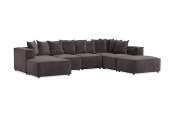 Cubo 5-seters U-formet Dyp Modulsofa med Divan og Sjeselong i Fløyel - Mørk grå - Møbler - Sofaer - U-sofa