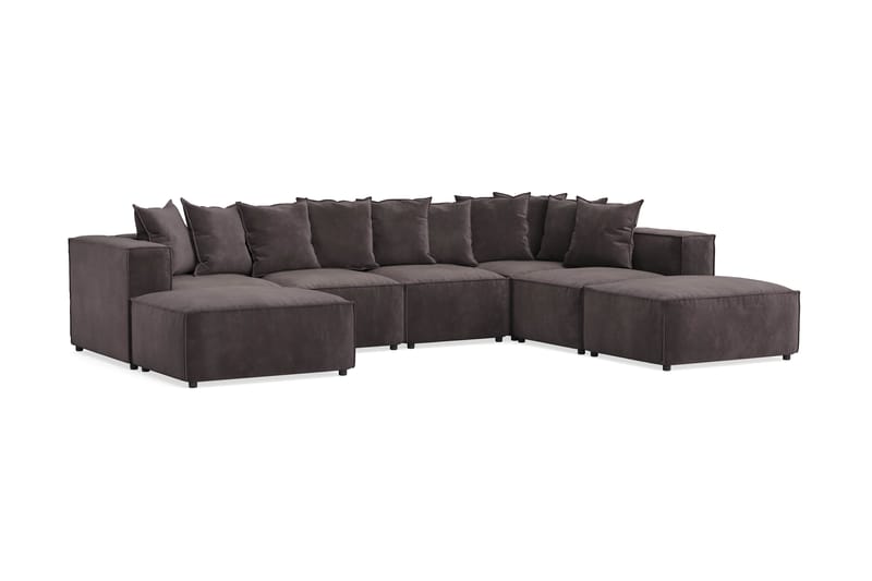 Cubo 5-seters U-formet Dyp Modulsofa med Divan og Sjeselong i Fløyel - Mørk grå - Møbler - Sofaer - U-sofa