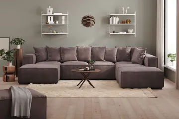 Cubo 5-seters U-formet Dyp Modulsofa med Divan og Sjeselong i Fløyel - Mørk grå - Møbler - Sofaer - Fløyelssofaer