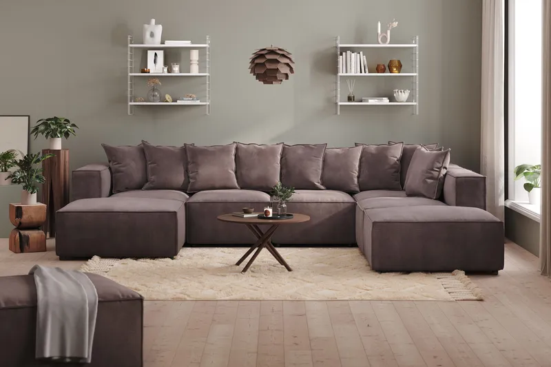 Cubo 5-seters U-formet Dyp Modulsofa med Divan og Sjeselong i Fløyel - Mørk grå - Møbler - Sofaer - Fløyelssofaer