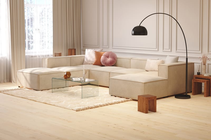 Cubo 5-seters U-formet Dyp Modulsofa med Divan og Sjeselong i Manchester - Beige - Møbler - Sofaer - U-sofa