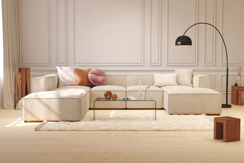 Cubo 5-seters U-formet Dyp Modulsofa med Divan og Sjeselong i Manchester - Beige - Møbler - Sofaer - U-sofa
