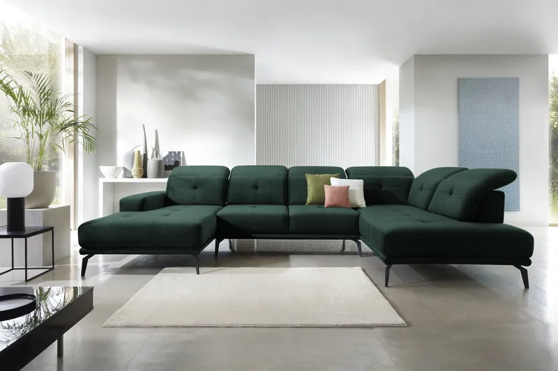 Devender Sofa m. Divan og Sjeselong, Grønn