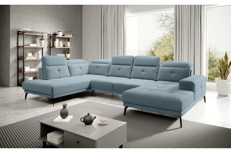 Devender Sofa m. Divan og Sjeselong, Lyseblå