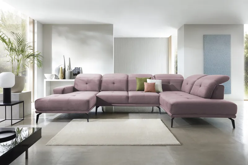 Devender Sofa m. Divan og Sjeselong, Lyserosa
