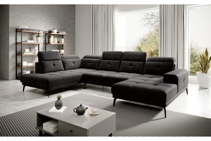 Devender Sofa m. Divan og Sjeselong, Svart