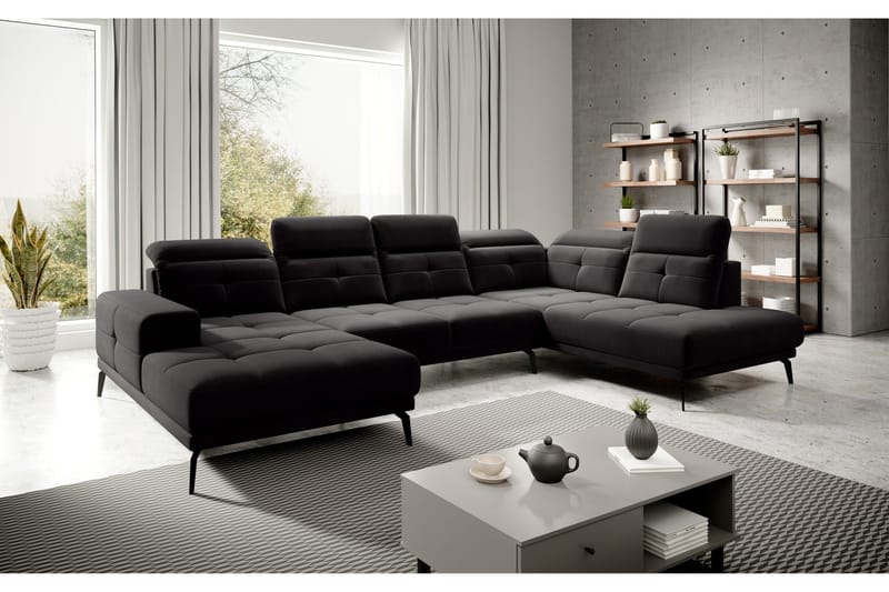 Devender Sofa m. Divan og Sjeselong, Svart