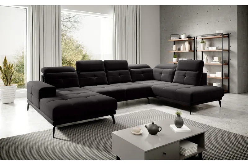 Devender Sofa m. Divan og Sjeselong, Svart