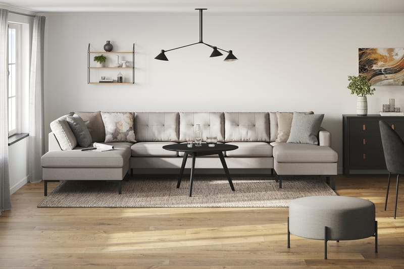 Frillestad 5-seters Venstrevendt U-formet Sofa med Divan og Sjeselong i Stoff - Beige - Møbler - Sofaer - U-sofa