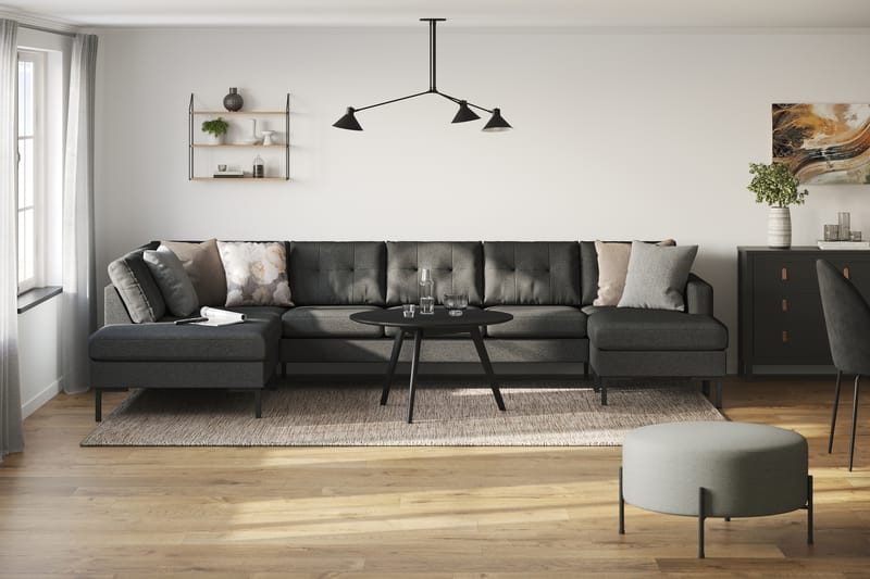 Frillestad 5-seters Venstrevendt U-formet Sofa med Divan og Sjeselong i Stoff - Mørk grå - Møbler - Sofaer - U-sofa