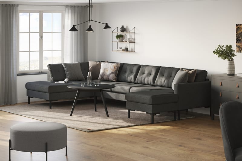 Frillestad 5-seters Venstrevendt U-formet Sofa med Divan og Sjeselong i Stoff - Mørk grå - Møbler - Sofaer - U-sofa