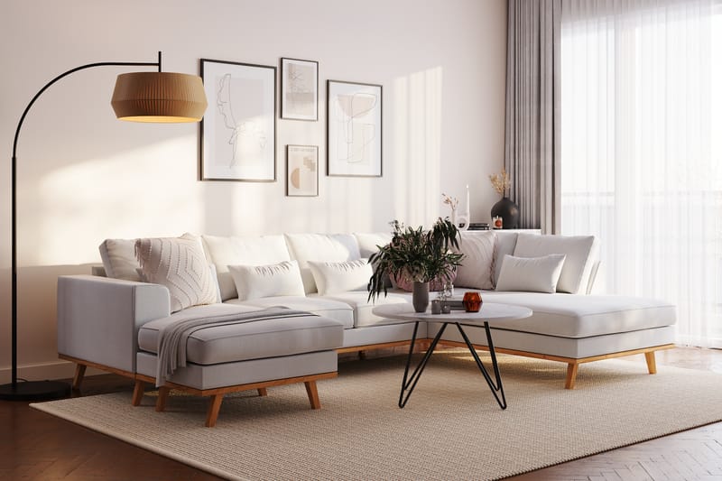 U-Sofa Haga Compact Lin - Beige - 4 seters sofa med divan - U-sofa