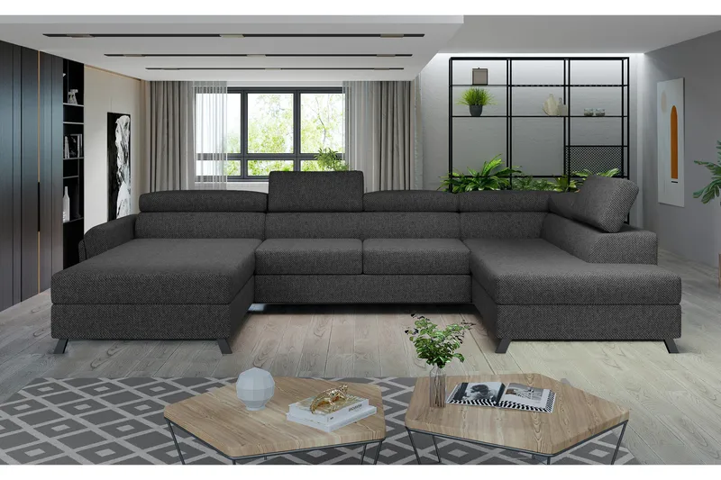 Josette U-sofa med Divan Venstre, Mørkegrå