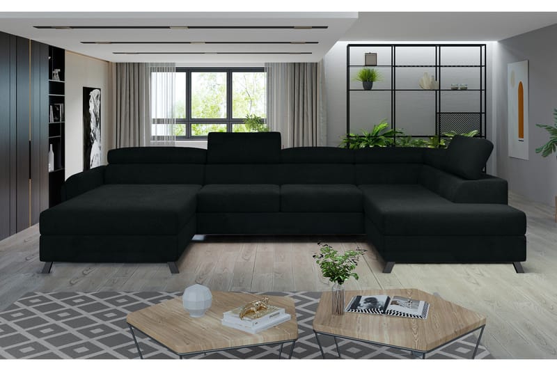 Josette U-sofa med Divan Venstre, Svart