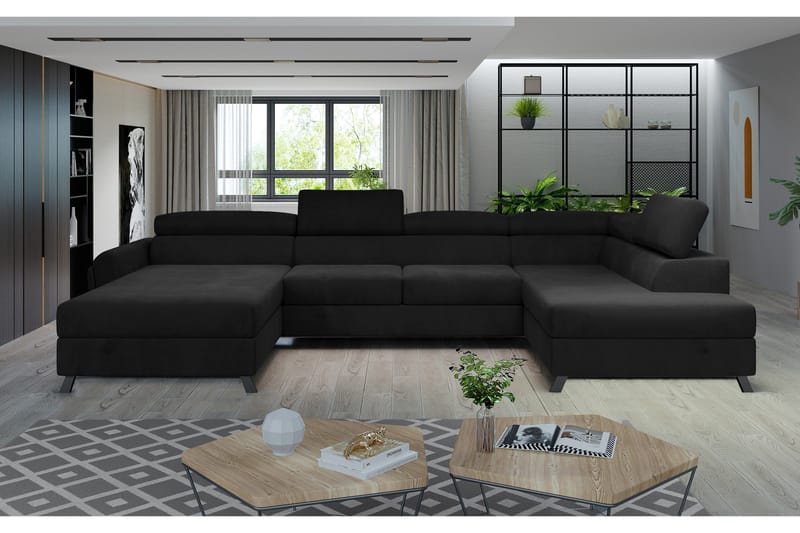 Josette U-sofa med Divan Venstre, Svart