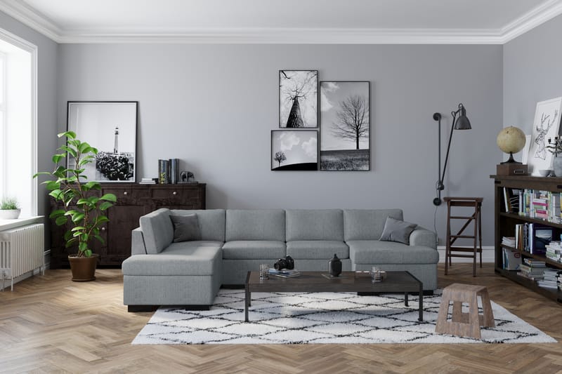 Link 4-seters Høyrevendt U-formet Sofa med Divan og Sjeselong i Stoff - Lys grå - Møbler - Sofaer - U-sofa