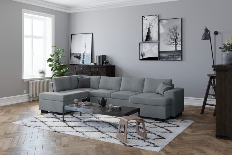 Link 4-seters Høyrevendt U-formet Sofa med Divan og Sjeselong i Stoff - Lys grå - Møbler - Sofaer - U-sofa