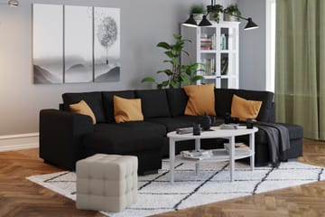 Link 4-seters Høyrevendt U-formet Sofa med Divan og Sjeselong i Stoff - Svart - Møbler - Sofaer - U-sofa