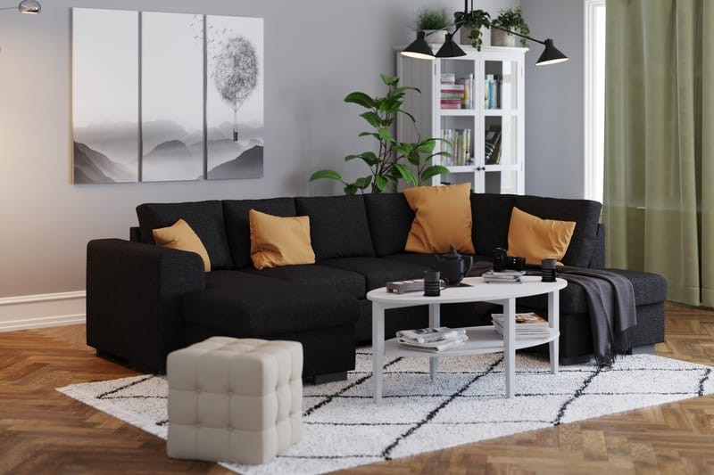 Link 4-seters Høyrevendt U-formet Sofa med Divan og Sjeselong i Stoff - Svart - Møbler - Sofaer - U-sofa