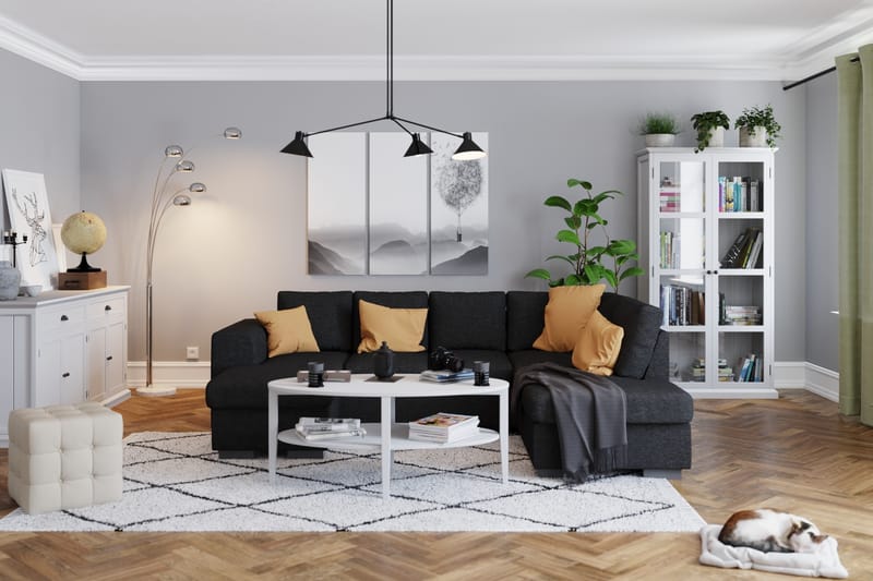 Link 4-seters Høyrevendt U-formet Sofa med Divan og Sjeselong i Stoff - Svart - Møbler - Sofaer - U-sofa