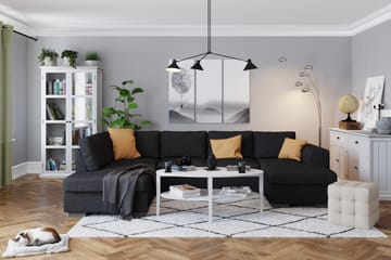 Link 4-seters Venstrevendt U-formet Large Sofa med Divan og Sjeselong i Stoff - Svart - Møbler - Sofaer - U-sofa