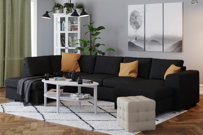 Link 4-seters Venstrevendt U-formet Large Sofa med Divan og Sjeselong i Stoff - Svart - Møbler - Sofaer - U-sofa