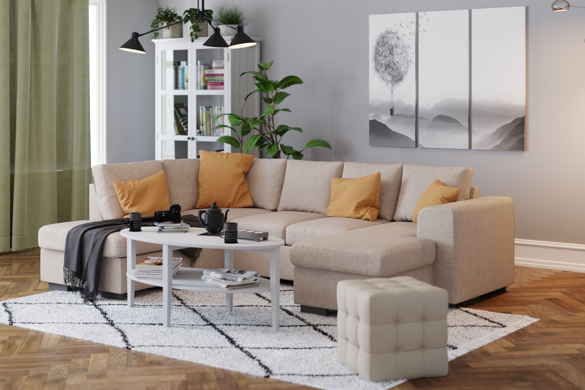Link 4-seters Venstrevendt U-formet Sofa med Divan og Sjeselong i Stoff - Beige - Møbler - Sofaer - U-sofa