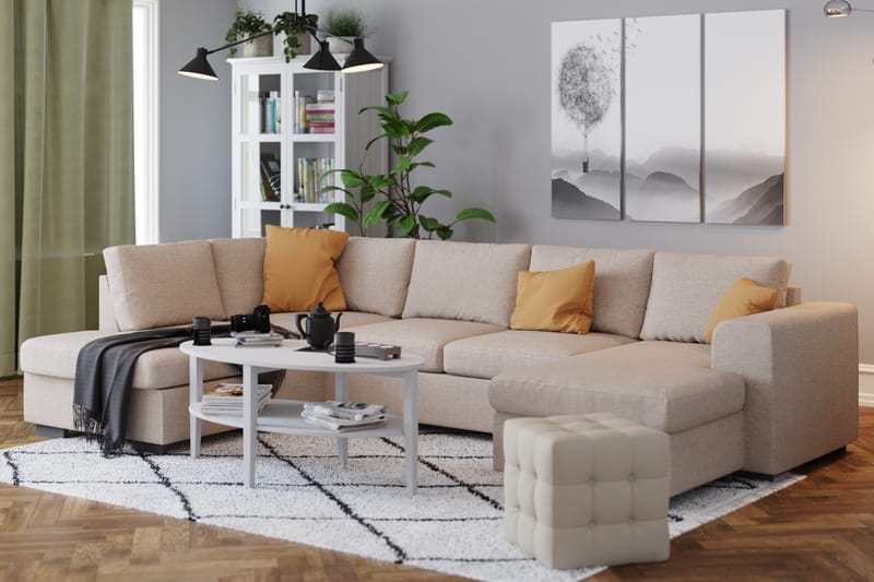 Link 4-seters Venstrevendt U-formet X-Large Sofa med Divan og Sjeselong i Stoff - Beige - Møbler - Sofaer - U-sofa