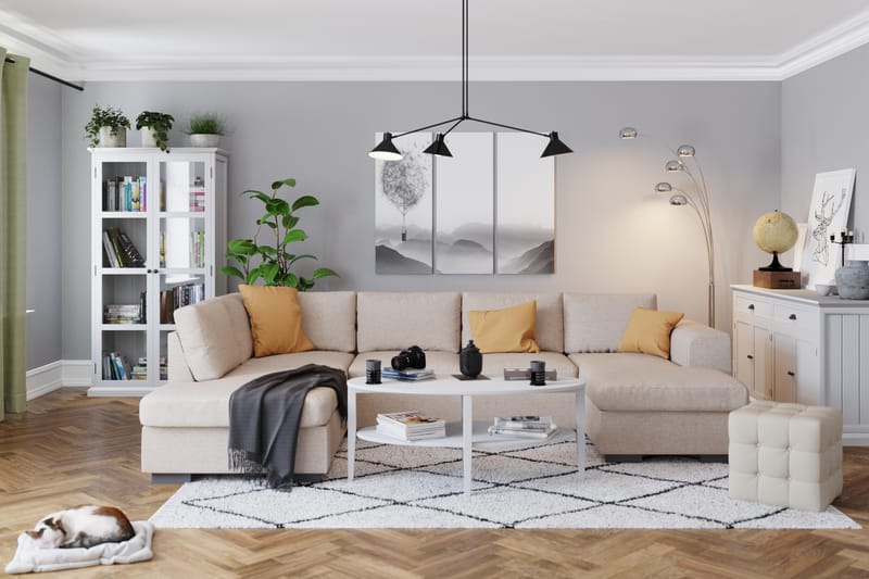 Link 4-seters Venstrevendt U-formet X-Large Sofa med Divan og Sjeselong i Stoff - Beige - Møbler - Sofaer - U-sofa