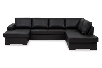 Link 5-seters Høyrevendt U-formet X-Large Sofa med Divan og Sjeselong i Kunstlær - Svart - Møbler - Sofaer - U-sofa