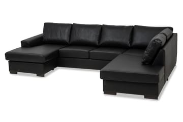 Link 5-seters Høyrevendt U-formet X-Large Sofa med Divan og Sjeselong i Kunstlær - Svart - Møbler - Sofaer - U-sofa