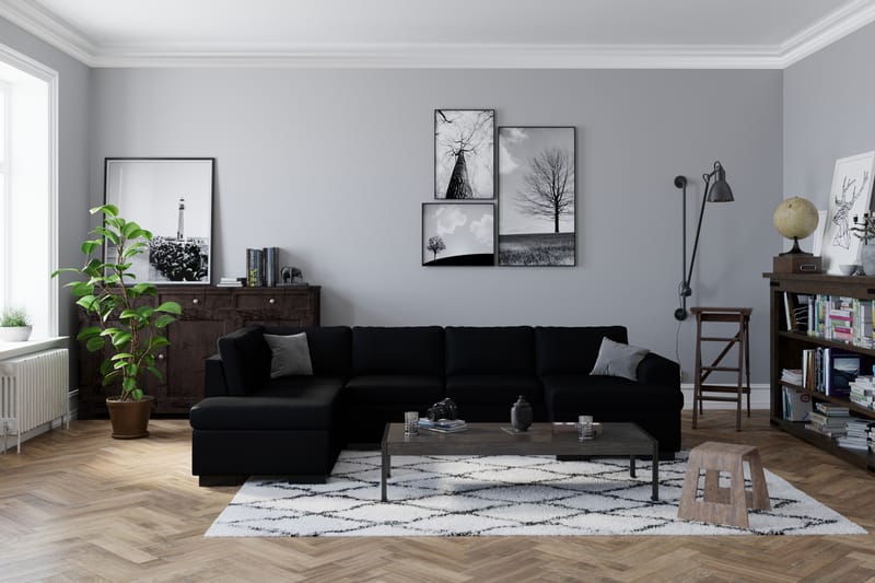 Link 5-seters Høyrevendt U-formet XX-Large Sofa med Divan og Sjeselong i Kunstlær - Svart - Møbler - Sofaer - U-sofa