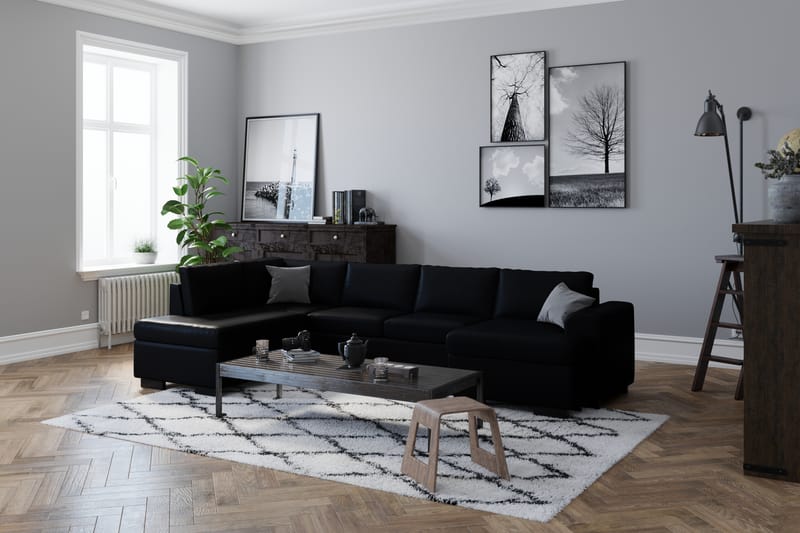 Link 5-seters Høyrevendt U-formet XX-Large Sofa med Divan og Sjeselong i Kunstlær - Svart - Møbler - Sofaer - U-sofa