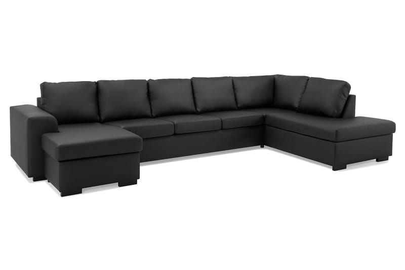 Link 5-seters Høyrevendt U-formet XX-Large Sofa med Divan og Sjeselong i Kunstlær - Svart - Møbler - Sofaer - U-sofa