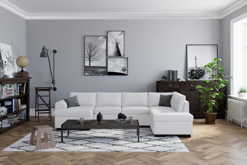 Link 5-seters Høyrevendt U-formet XX-Large Sofa med Divan og Sjeselong i Stoff - Hvit - Møbler - Sofaer - U-sofa