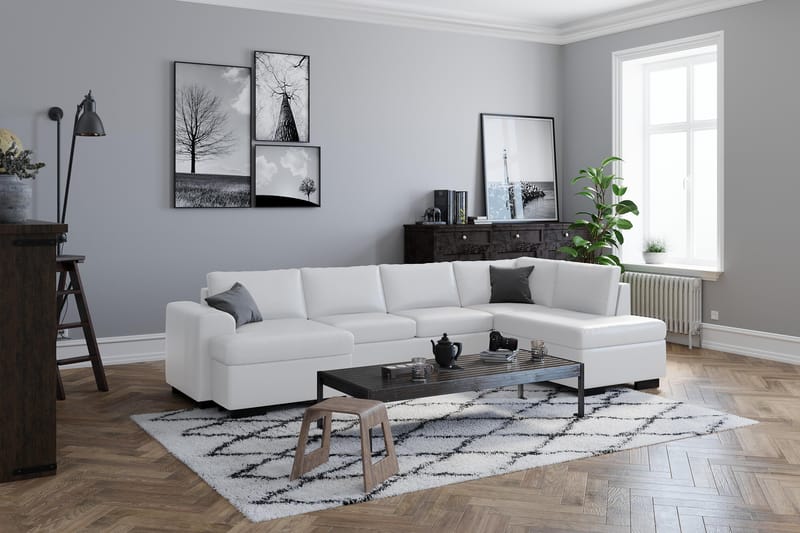 Link 5-seters Høyrevendt U-formet XX-Large Sofa med Divan og Sjeselong i Stoff - Hvit - Møbler - Sofaer - U-sofa