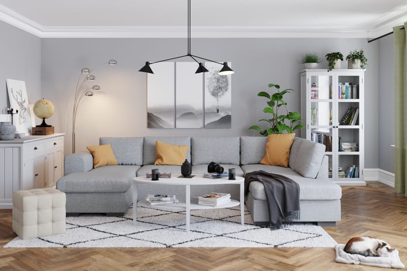 Link 5-seters Høyrevendt U-formet XX-Large Sofa med Divan og Sjeselong i Stoff - Lys grå - Møbler - Sofaer - U-sofa
