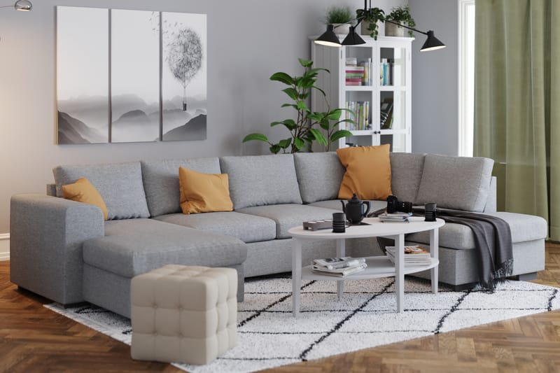 Link 5-seters Høyrevendt U-formet XX-Large Sofa med Divan og Sjeselong i Stoff - Lys grå - Møbler - Sofaer - U-sofa