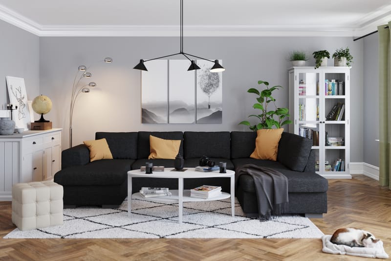 Link 5-seters Høyrevendt U-formet XX-Large Sofa med Divan og Sjeselong i Stoff - Svart - Møbler - Sofaer - U-sofa