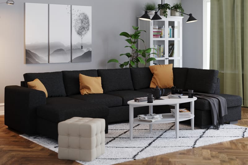 Link 5-seters Høyrevendt U-formet XX-Large Sofa med Divan og Sjeselong i Stoff - Svart - Møbler - Sofaer - U-sofa