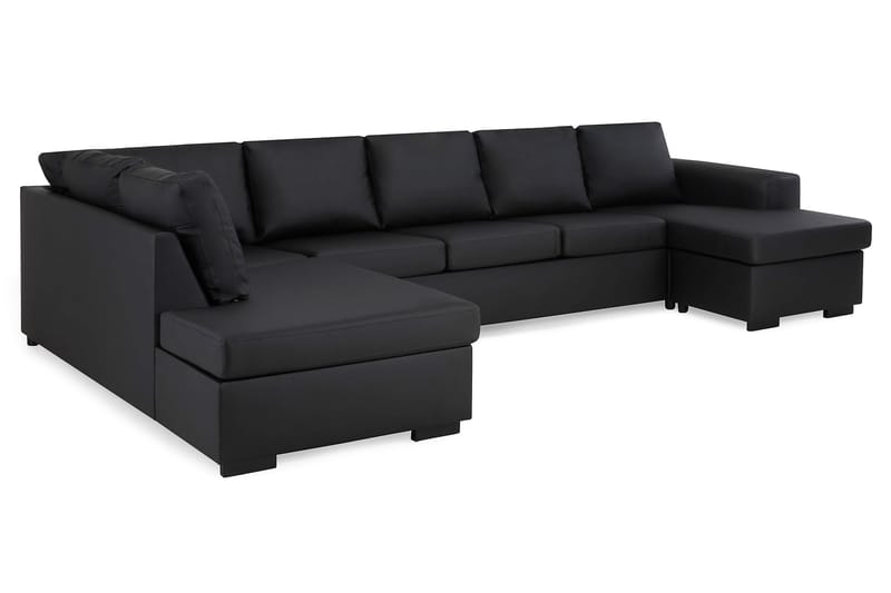Link 5-seters Venstrevendt U-formet XX-Large Sofa med Divan og Sjeselong i Kunstlær - Svart - Møbler - Sofaer - U-sofa