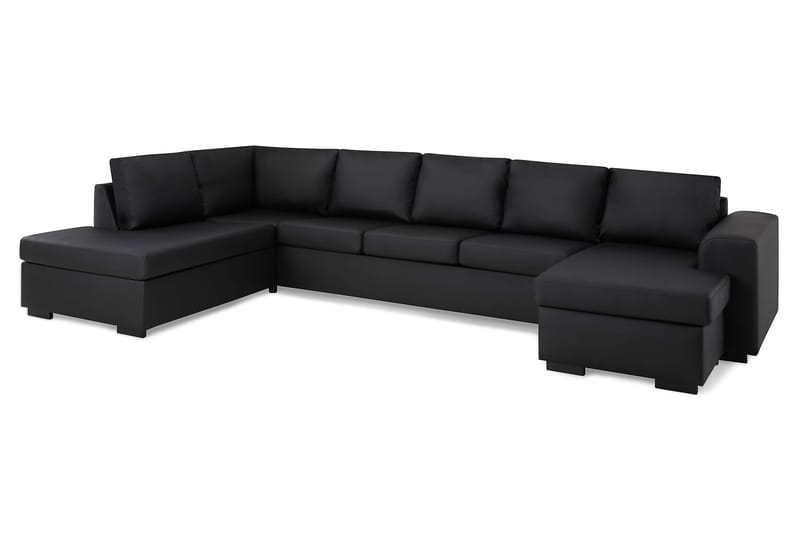 Link 5-seters Venstrevendt U-formet XX-Large Sofa med Divan og Sjeselong i Kunstlær - Svart - Møbler - Sofaer - U-sofa