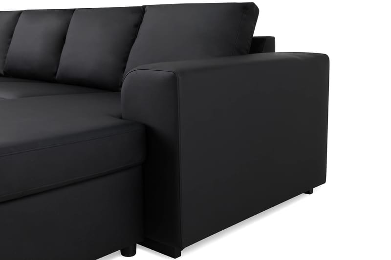 Link 5-seters Venstrevendt U-formet XX-Large Sofa med Divan og Sjeselong i Kunstlær - Svart - Møbler - Sofaer - U-sofa