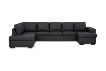 Link 5-seters Venstrevendt U-formet XX-Large Sofa med Divan og Sjeselong i Kunstlær - Svart - Møbler - Sofaer - U-sofa